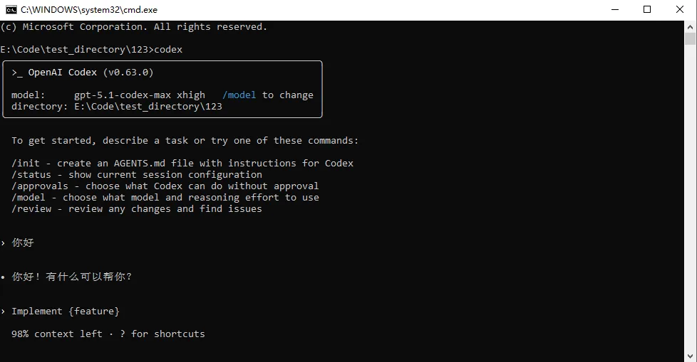 Windows Codex 对话测试成功
