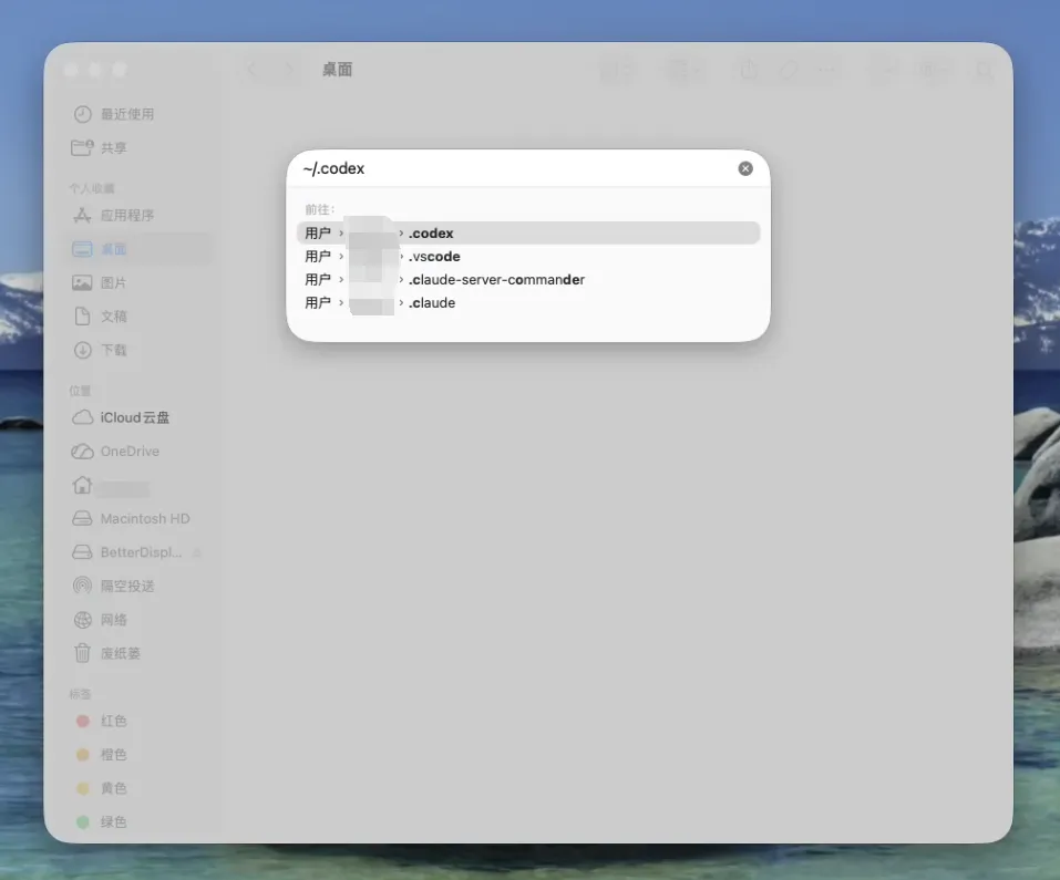 macOS 打开 Codex 配置目录